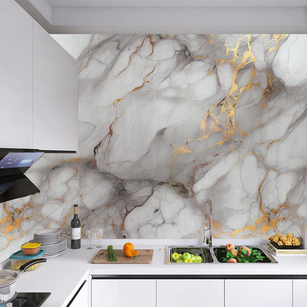 40Cm Marble Self-Adhesive Oil Fume Sticker Oil Resistant Mold Proof Kitchen Background Home Ornament Water-Repellent Wall Decals