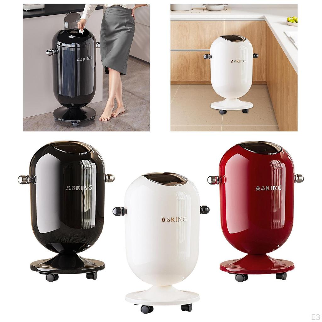 Press Type Trash Can with Wheels Garbage Bin Simplistic Lid Waste Basket Paper Bucket for