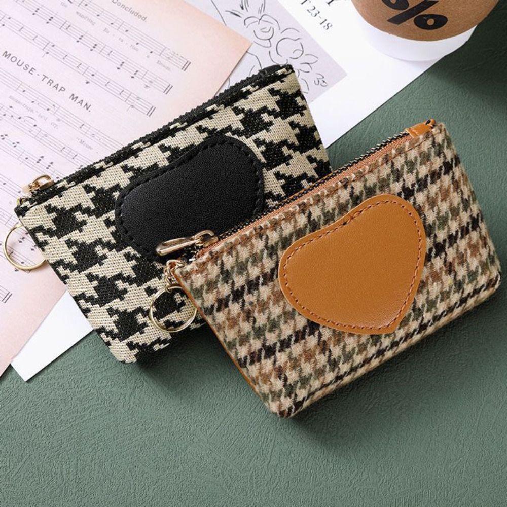 Druck Canvas Münzbeutel Pu Leder Kurzes Portemonnaie Tragbar Hahnentritt Reißverschluss Tasche Outdoor