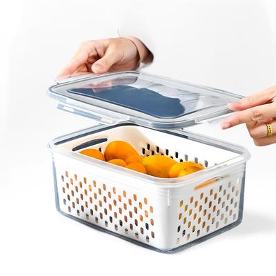 High Capacity Sealed Vegetables Fruits Crisper Double-Layer With Drain Basket With Cover Kitchen Refrigerator Storage Box Butter