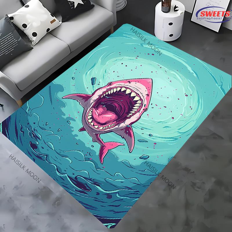 1pz Tappeto Stampato a Tema Squalo Grande per Camera da Letto Soggiorno Arredo Divano Casa, Tappetino Antiscivolo per Giochi Bambini, Spedizione il Giorno Successivo