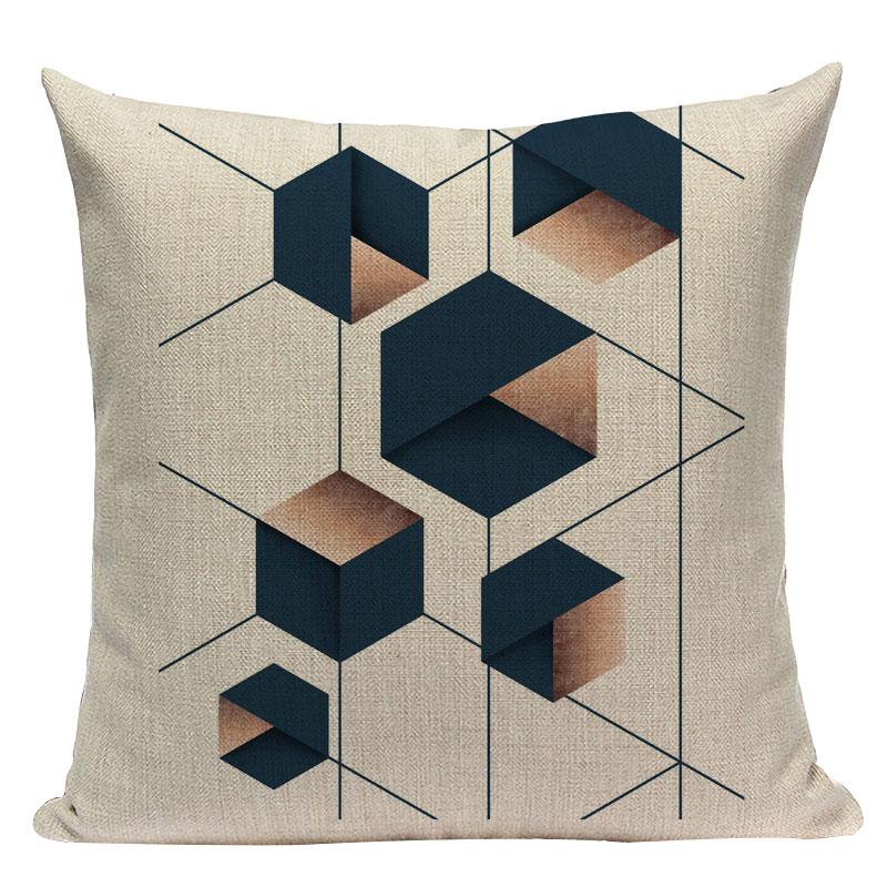 Geometric Black Blue Cushion Cover  Stripe Textile Decor Throw Pillows Covers 45Cmx45Cm Square Sofa Bed  Throw Pillow Cover