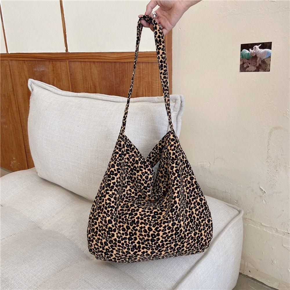 Large Capacity Leopard Print Handbag Printed Canvas Shoulder Bag Simple Canvas Crossbody Bag  Class