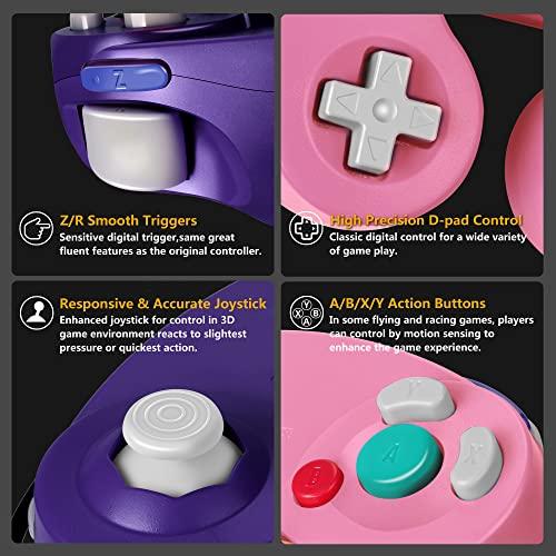 Controlador FIOTOK GameCube Controlador Clássico com Fio para Wii e Nintendo Gamecube (Rosa e Roxo - Pacote com 2)