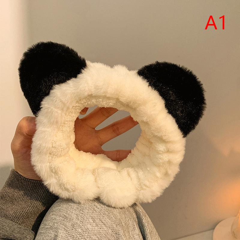 

Плюшевая повязка на голову с ушками панды, обруч для волос, держатель для волос для умывания лица для женщин, пушистые повязки для волос, мультяшный обруч для головы, аксессуары для волос для макияжа