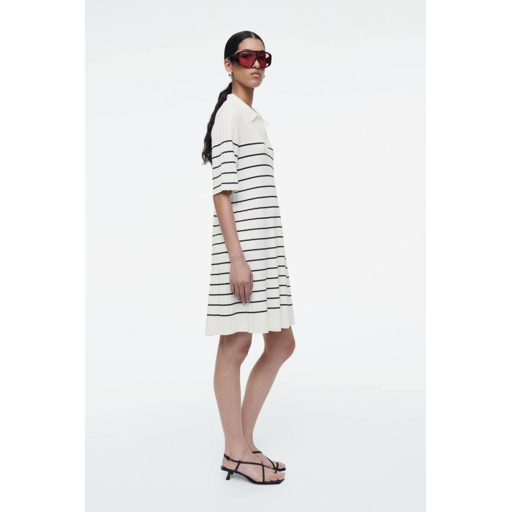Cos Japan Striped Knit Mini Polo Dress