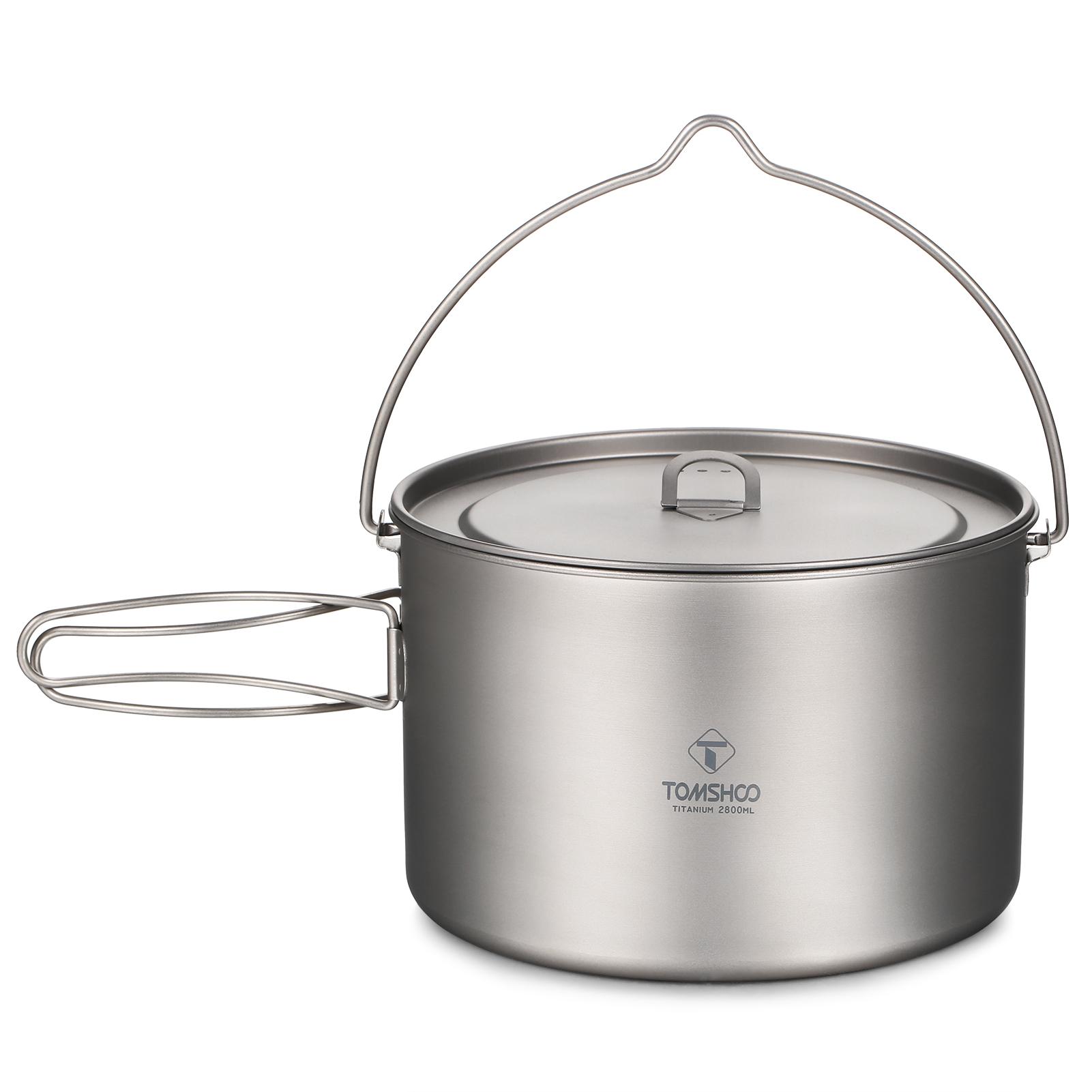 TOMSHOO Titanium Pot 750 ml/900 ml/1100 ml/1600 ml/2000 ml/2800 ml Ultralichte hangende pot met deksel en 2800ml