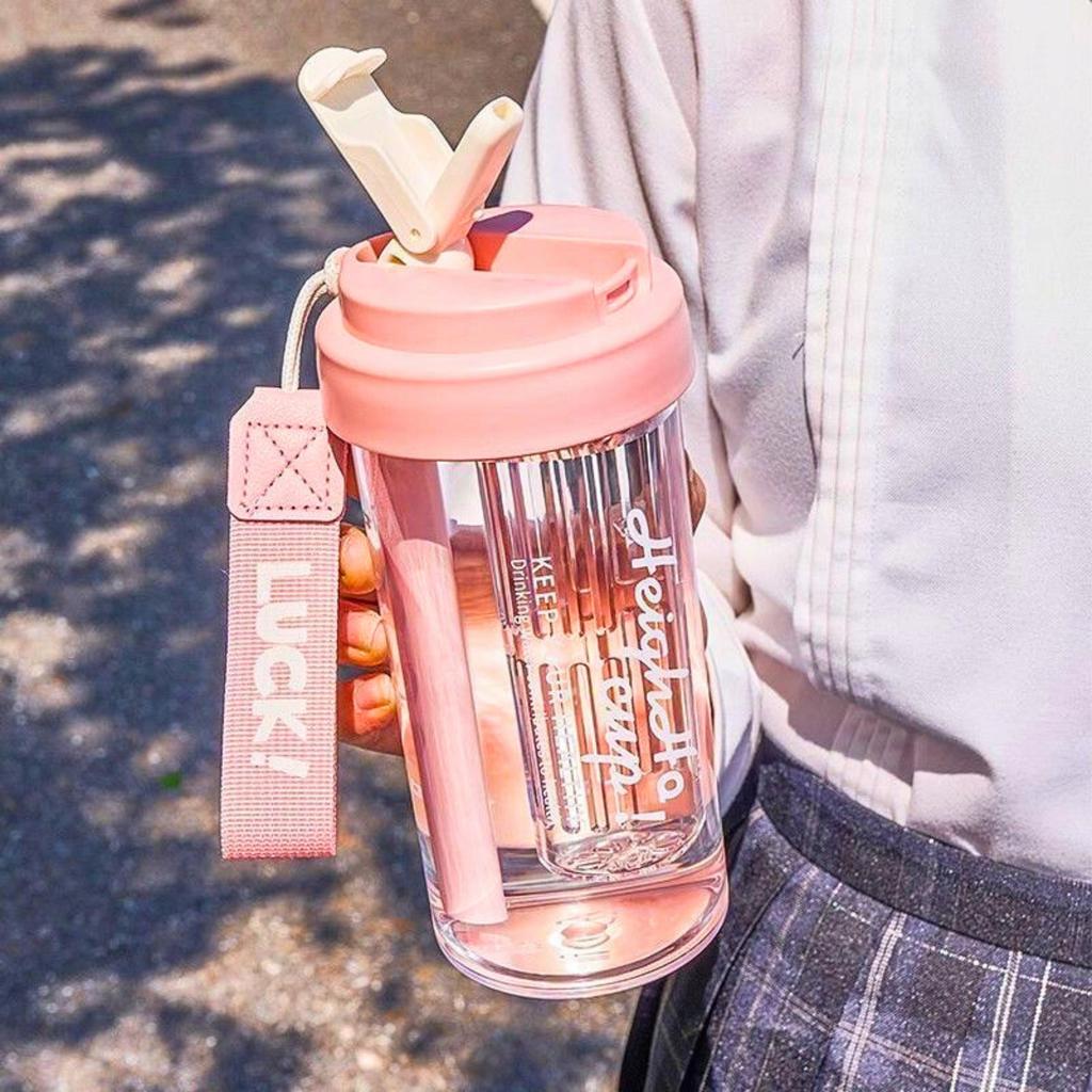 Water Bottle Drink With Straw Durable With Graduated Filter 600 Ml