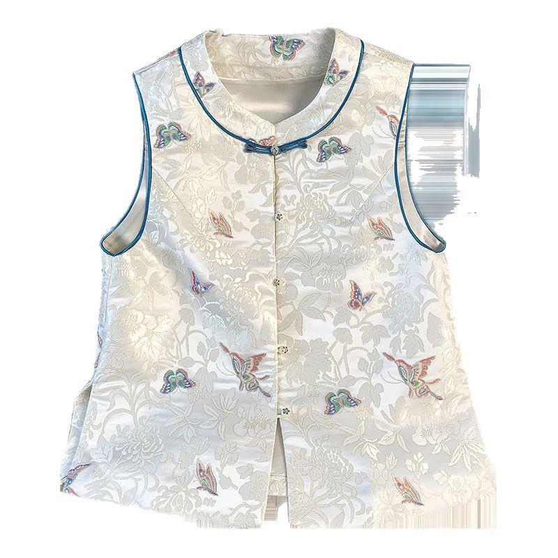 2025 Spring Retro Chinese Sleeveless Waistcoat with Stand Collar & Embroidery
