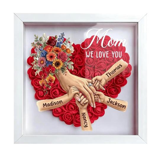

Personalized Mommy I Love You Flower Shadow Box Custom Names Holding S E белый