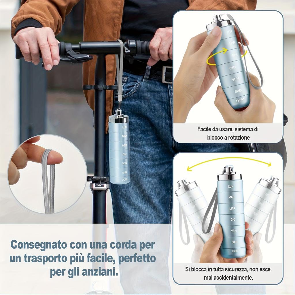 [Printed In Italy]Metal Travel Pill Organizer, Portable 7 Day Vitamin Organizer Stackable, Waterproof 1 Times A Day Pill Box