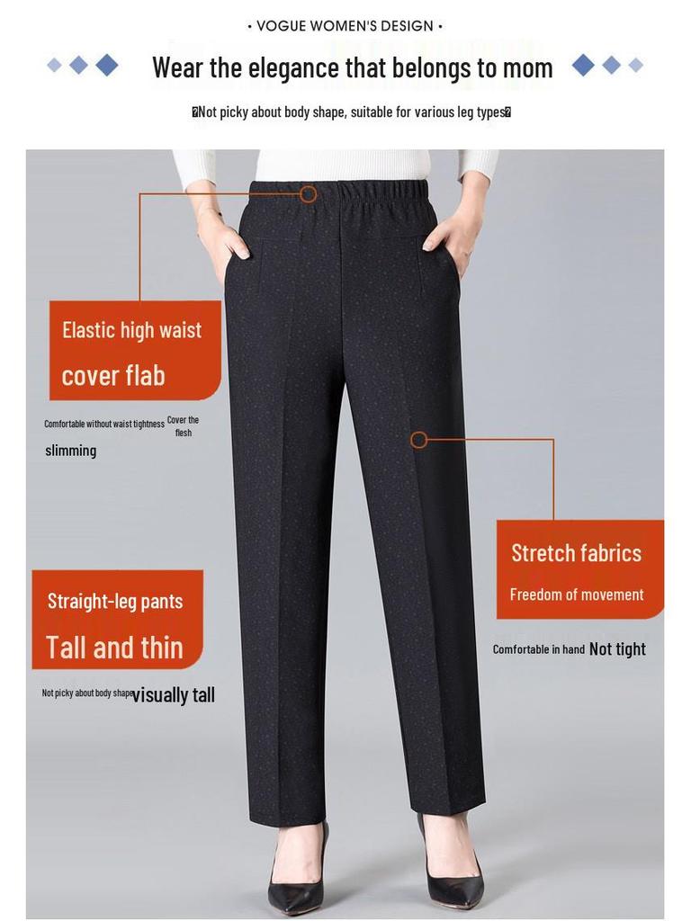 Plus Velvet Thickened Elastic High-Waist Pants for Middle-Aged and Elderly Women - Loose Fit Grandma Straight-Leg Pants