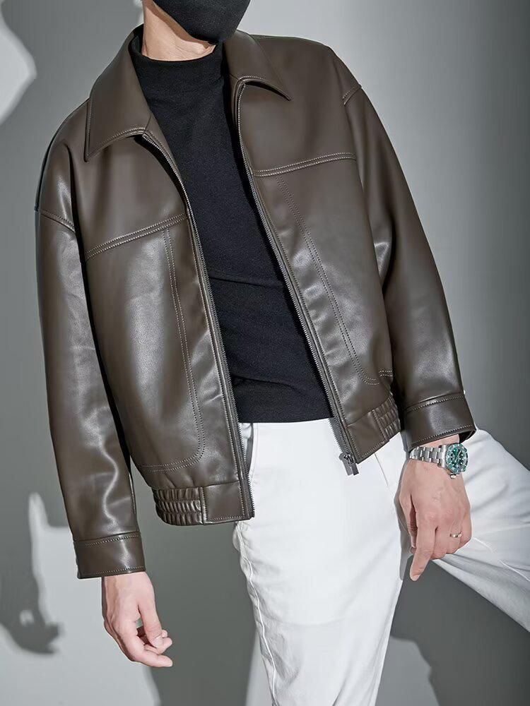 2025 Men's Trendy Loose Casual Motorcycle Leather Jacket - Cool Scruffy Autumn/Winter Coat