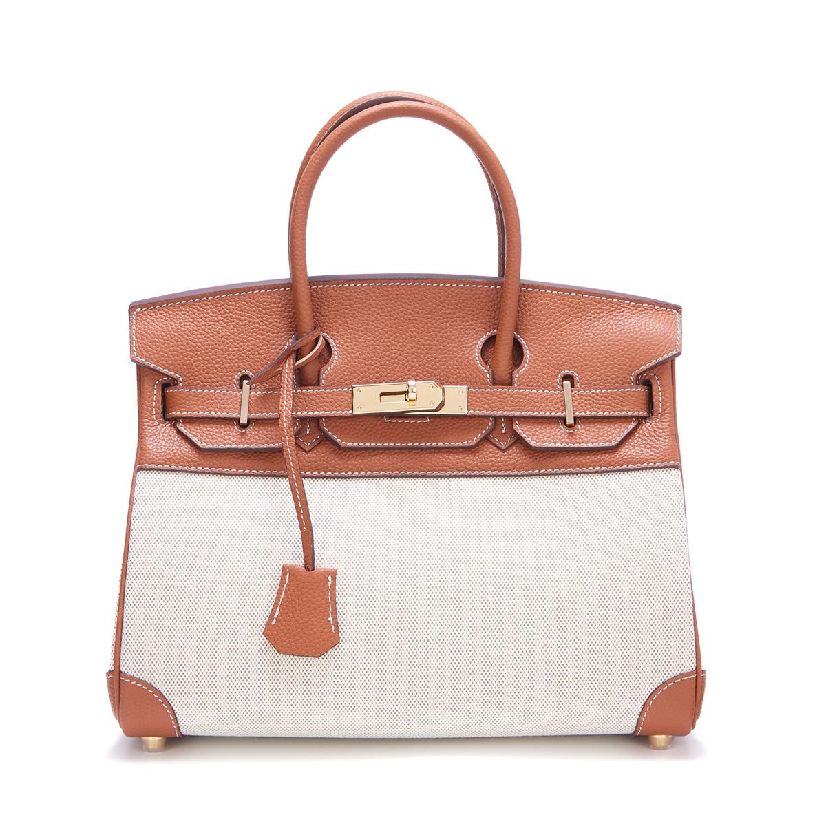 

Сумка Модный верхний слой коровьей кожи с холщовой тканью Платиновая сумка Большая вместимость женская контрастная кожаная сумка 25x14x18cm серый