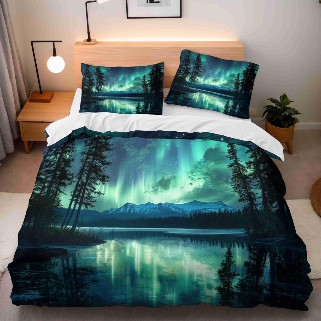 Lake Duvet Cover Sets for Kids Teens Queen Quilt Covers Lightweight Down Bedroom Decor 2 Pillowcases 1 Duvet Cover No Comforter