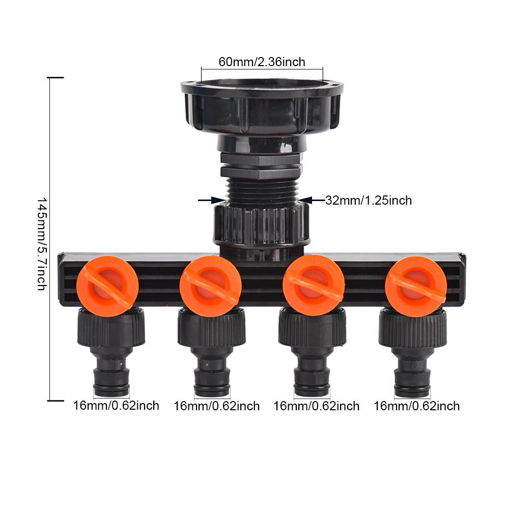IBC Faucet Adapter PVC Bulkhead Adapter with 4-Way Water Splitters Valve Garden Hose Fitting For 1000L Outdoor Water Tank