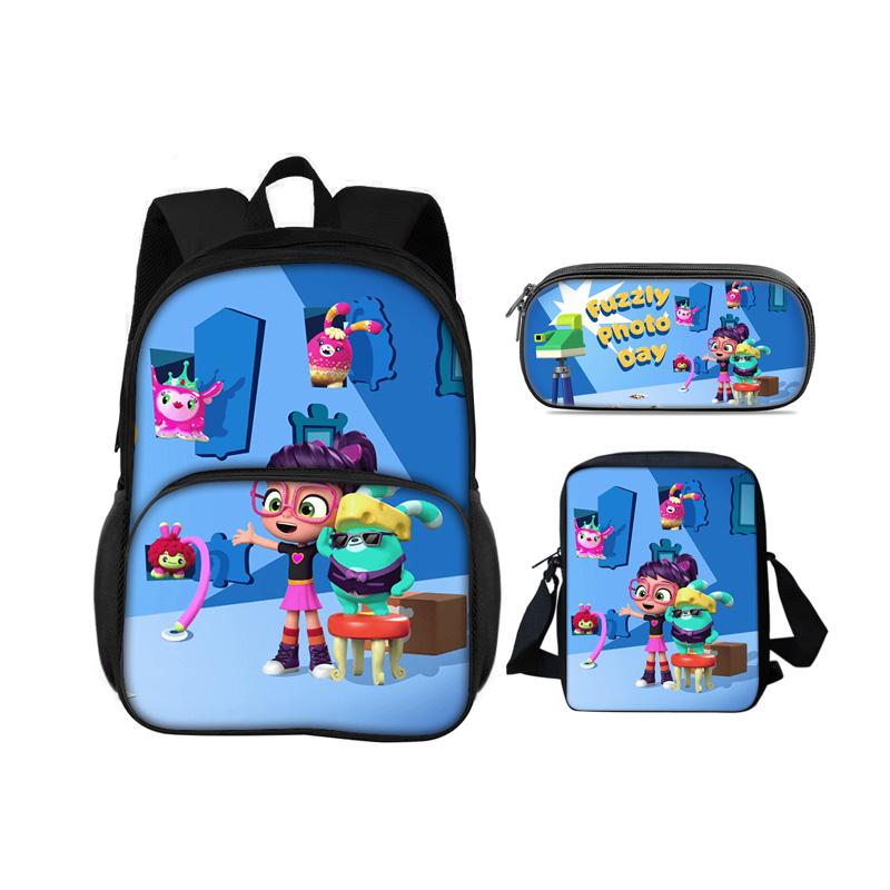 Abby Hatcher Runde Fronttasche Rucksack Federmäppchen Umhängetasche 3-teiliges Set Cartoon-Druck Schüler Jungen und Mädchen Schule Geburtstagsgeschenk