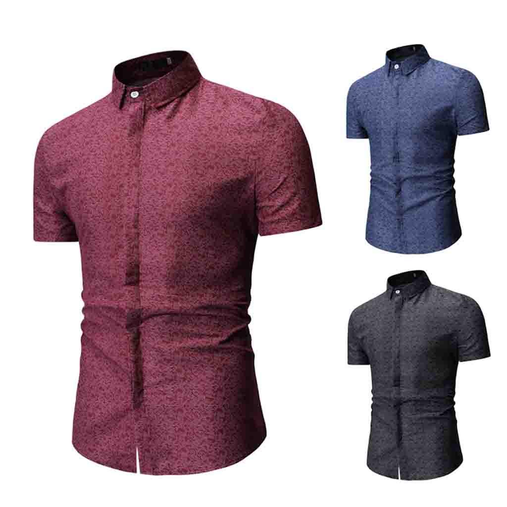 Mens Print Short Sleeve Turn-down Collar Shirt