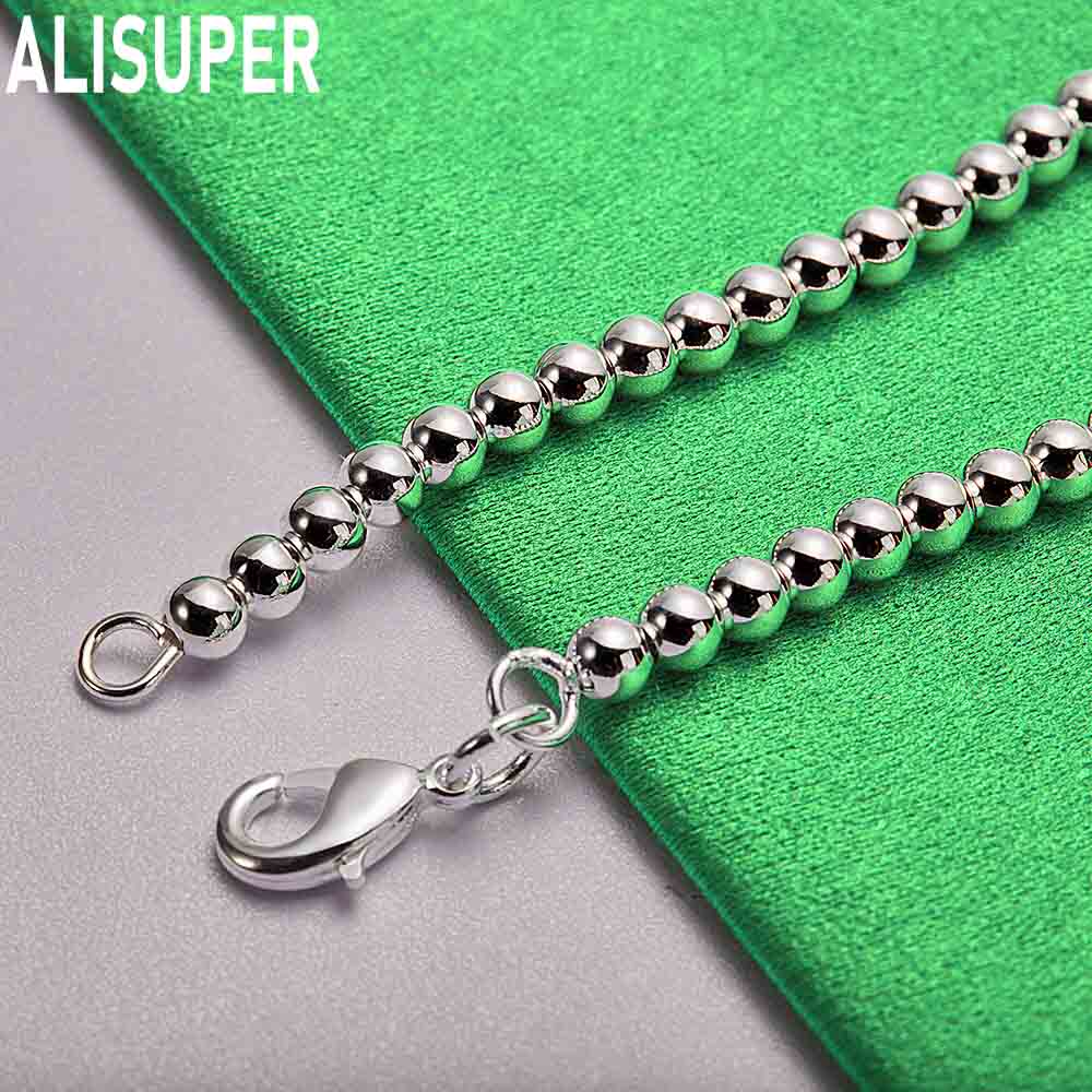 925 Sterling Silver 4mm Beaded Side Chain Bracelet - Elegant Gift Jewelry
