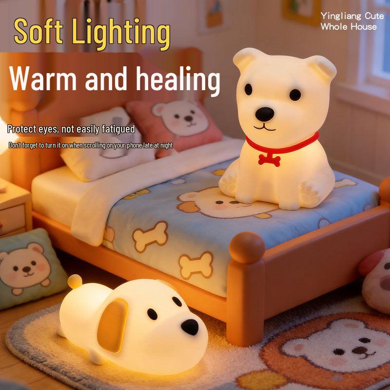 Adorable Silicone Dog Night Light - Tap Control, Soft & Eye-Friendly, Seven-Color Bedroom & Desk Lamp