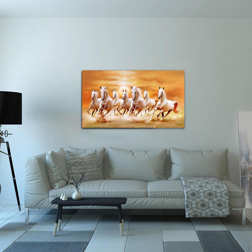 7 Running Horses Wall Decor Animal Painting Landscape Birthday Gift Unframed Style Canvas Print