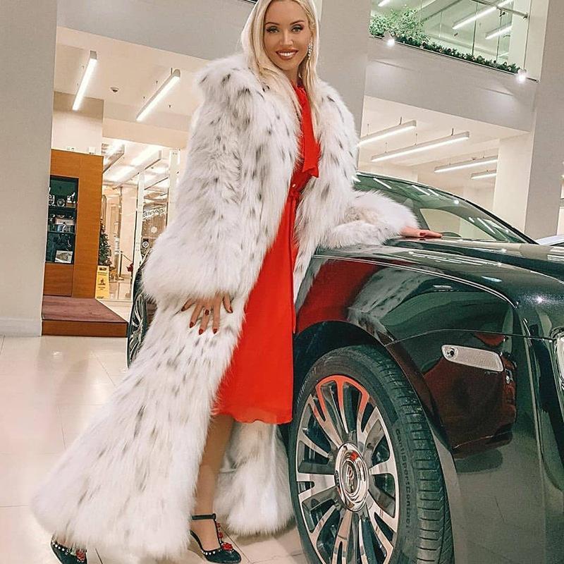 Winter leopard print fur integrated imitation fur jacket women's long suit collar imitation fox hair imitation mink coat