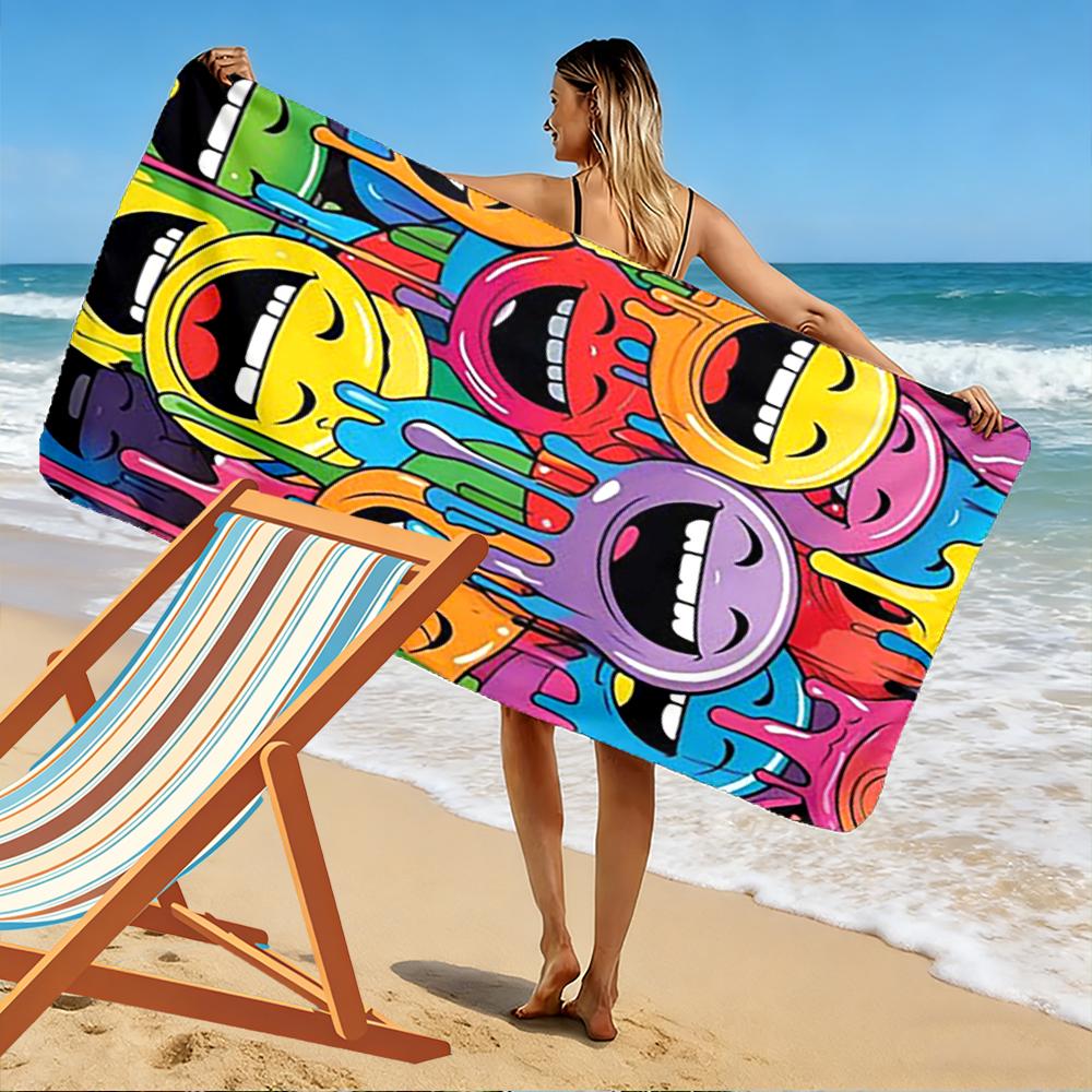Buntes Tropfendes Smiley-Gesichter Design Strandtuch schnelltrocknend für Reisen Outdoor-Sportarten Joggen Strand und Schwimmen