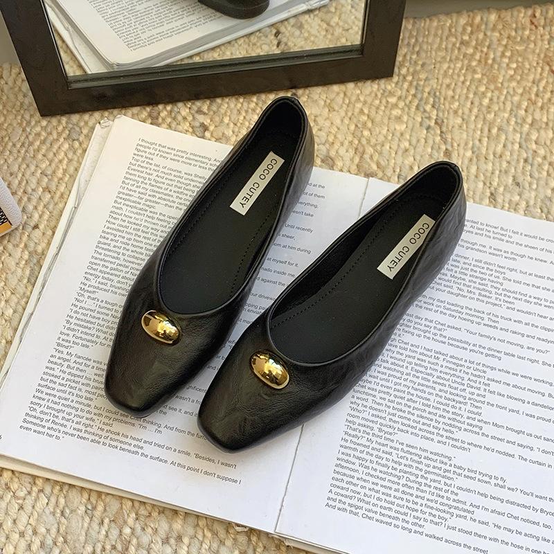 

Женские туфли Xiaoxiangfeng с плоским носком, новая весенняя обувь 2025 года, нежные, с мягкой подошвой, в стиле ретро, с одной педалью, на плоской подошве, для работы на работе 40 чёрный