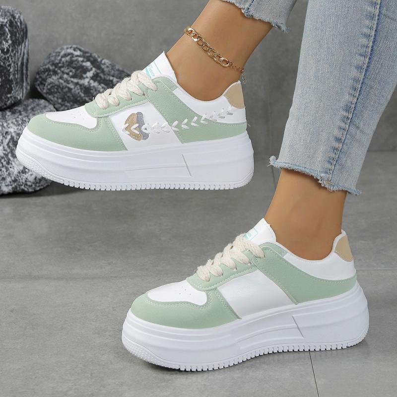 Fashion Brand Design Mix Color Lace Up Sneakers Women 2025 Autumn Soft Thick Bottom Casual Shoes Stitching Decoration Sports Shoes