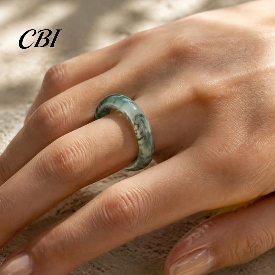 Hypoallergener Fingerring Falscher Natürlicher Moosachat Ring, Falscher Edelstein Statement Heilende Naturinspirierte Schmuckstein für Männer Frauen Band