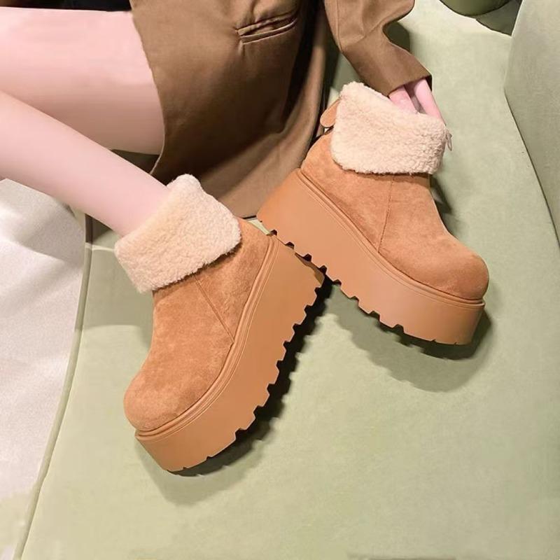 Retro thick-soled snow boots for women's winter new versatile small man heightening velvet thickened cotton shoes