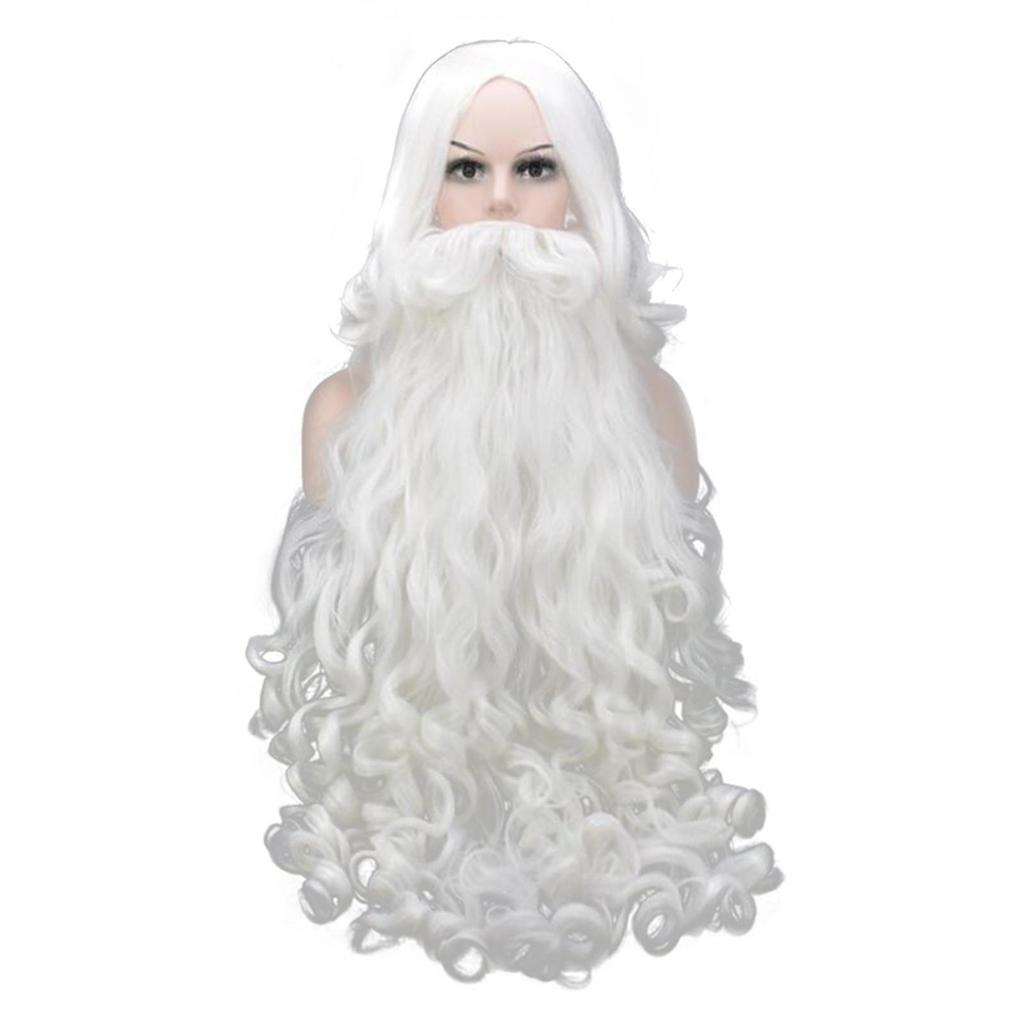 Santa Claus Wig And Beard Cosplay Christmas White Curly Hair for Stage