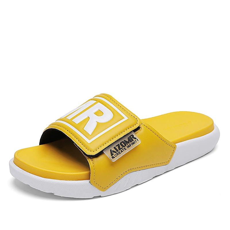 

Мужские летние тапочки, уличные повседневные пляжные тапочки, трендовые персонализированные шлепанцы, сандалии, шлепанцы, нескользящая обувь в стиле хип-хоп 39 темно-желтого