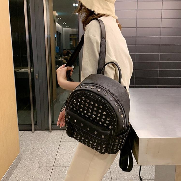 Retro Leather Backpack All-match Satchel Rivet Studded School Bag for Shopping