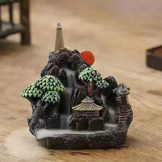 Large Resin Backflow Incense Burner with Mountain Design for Indoor Home Decoration