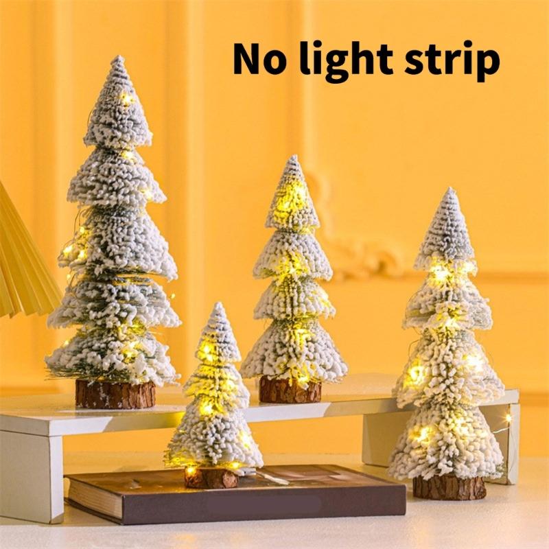 4 Pieces Miniature Christmas Tree Flocking Artificial Pines with Wood Stands for Table Decoration Desktop Ornament