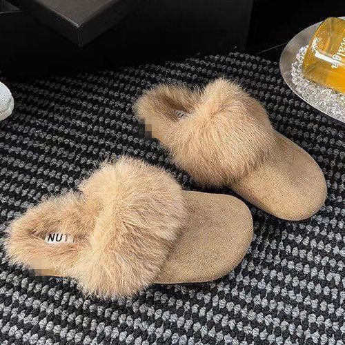 Soft and cute design sense, daily baotou feet, cute soft-soled fluffy shoes, not tired of cotton slippers, half drag