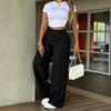 Women Loose Drawstring Cargo Pants, Multi Pockets Straight Wide Leg Floor-Length Casual Trousers