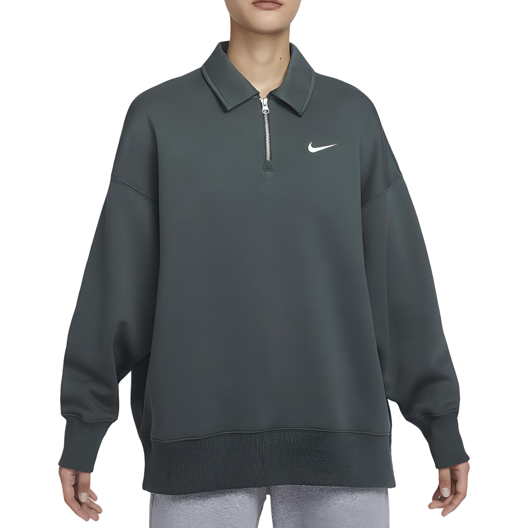 

Nike Однотонная толстовка с воротником поло, спущенным плечом и длинными рукавами, женская, зеленая FZ3208-338