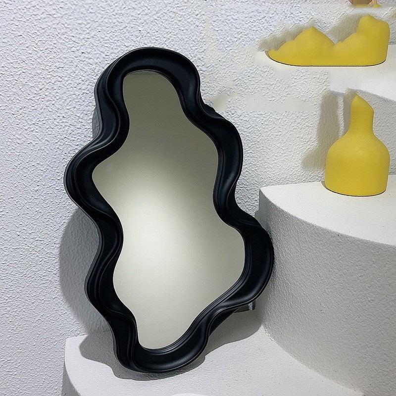 Irregular Wave Makeup Mirror Wall-Mountable & Desktop Vanity Mirror Modern Aesthetic Stylish Dressing Mirror for Women Girls