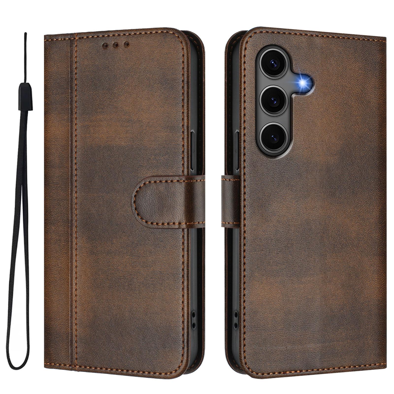 

For Samsung Galaxy S24+/Galaxy S25+ Cases Wallet Stand Retro Texture Leather Phone Cover with Lanyard Brown