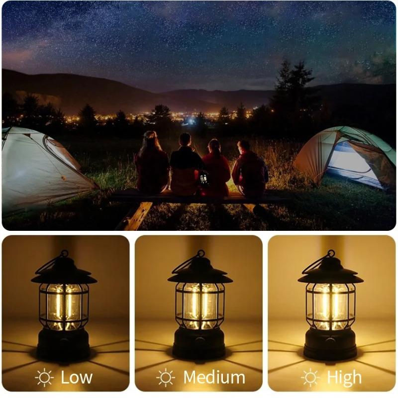 Camping Lamp Outdoor Retro Lantern Torch LED Light Retro Hanging Lamp Rechargeable Portable Campsite Light Tent Emergency Light Christmas Lighting