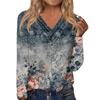 Women's Fashion Casual V Neck Long Sleeve Shirt Loose Button Print Casual T-Shirt Top