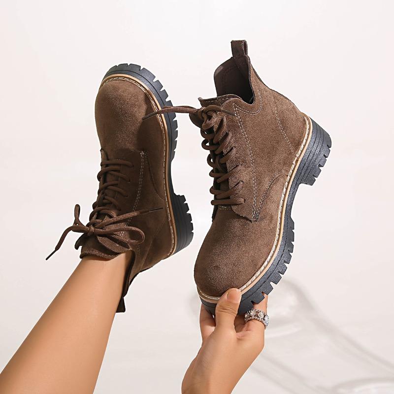 Winter 2025 Neue Runde Zehen Schnürung Martin Stiefel Britischer Stil Übergröße Retro Plateau Muffin Stiefel für Damen