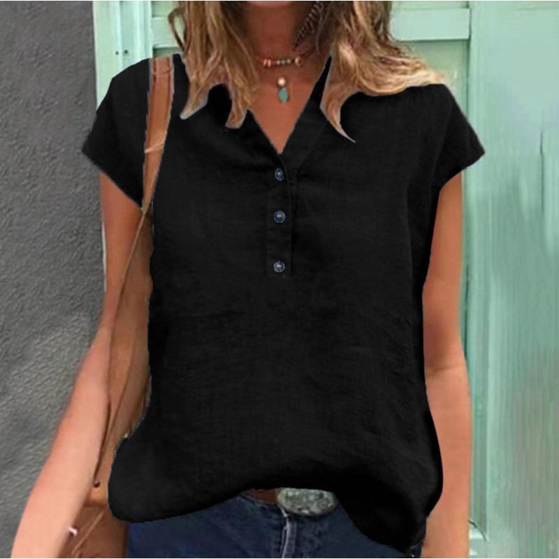 BITCED Women's Fashion Casual Solid Color Print Short Sleeve V-Neck   Blouses & Shirts