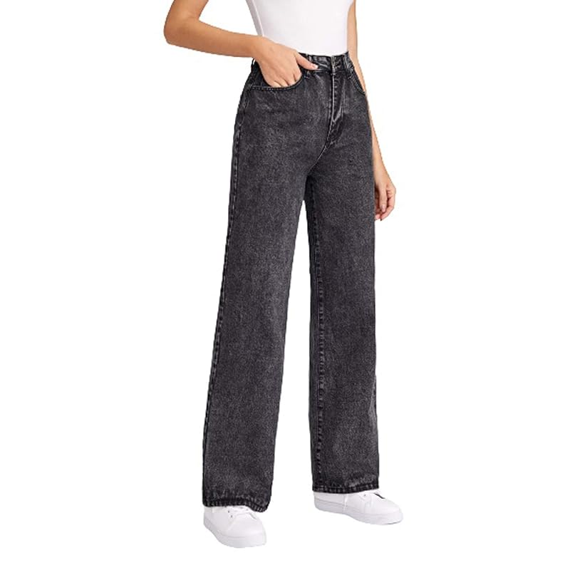 KOTTY Womens High Rise Cotton Lycra Jeans(AW_Black,30) Relaxed