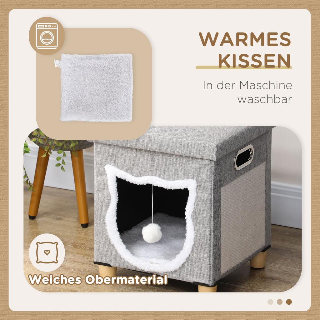 Cat Cave, Cat House, incl. Play Ball, Washable Cushion, 35.5 cm x 35.5 cm x 42.5 cm