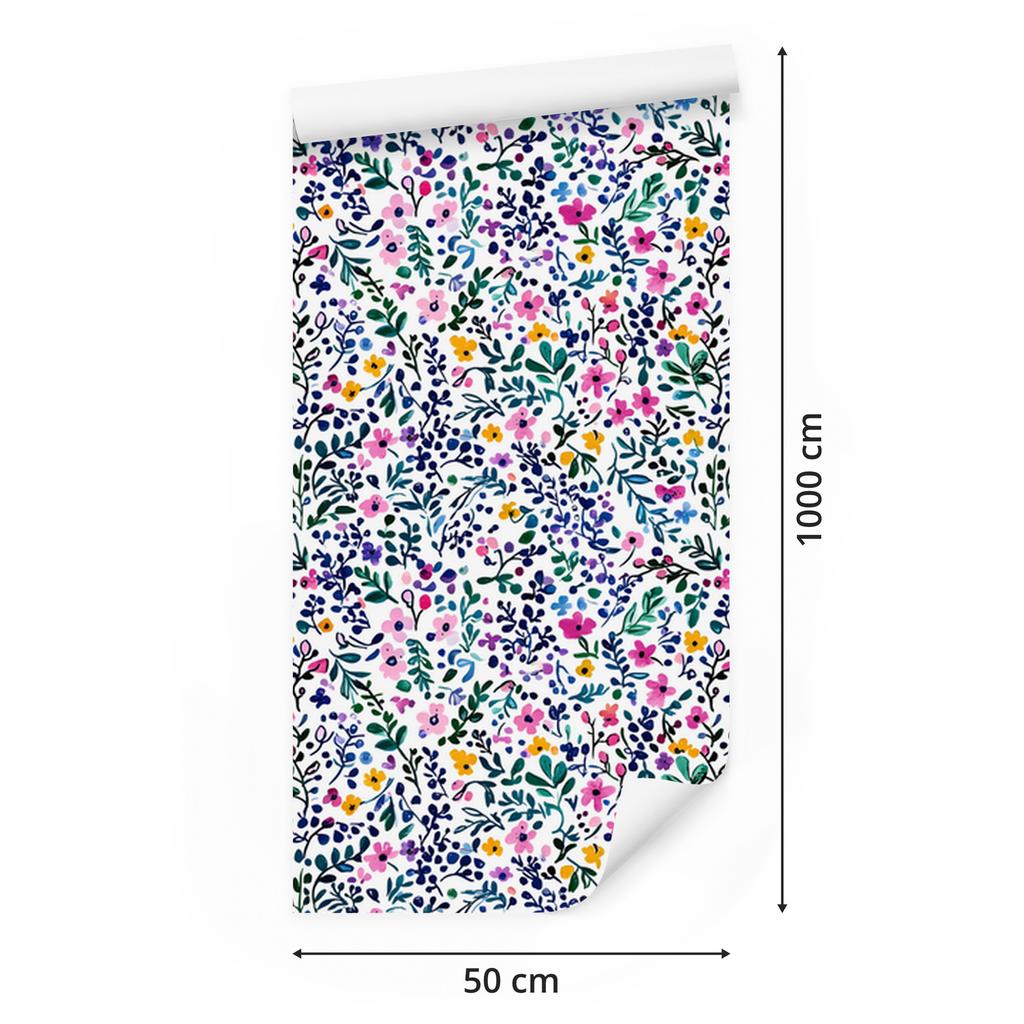 Wallpaper Flowers and Leaves Blue and Light Gray 50x1000
