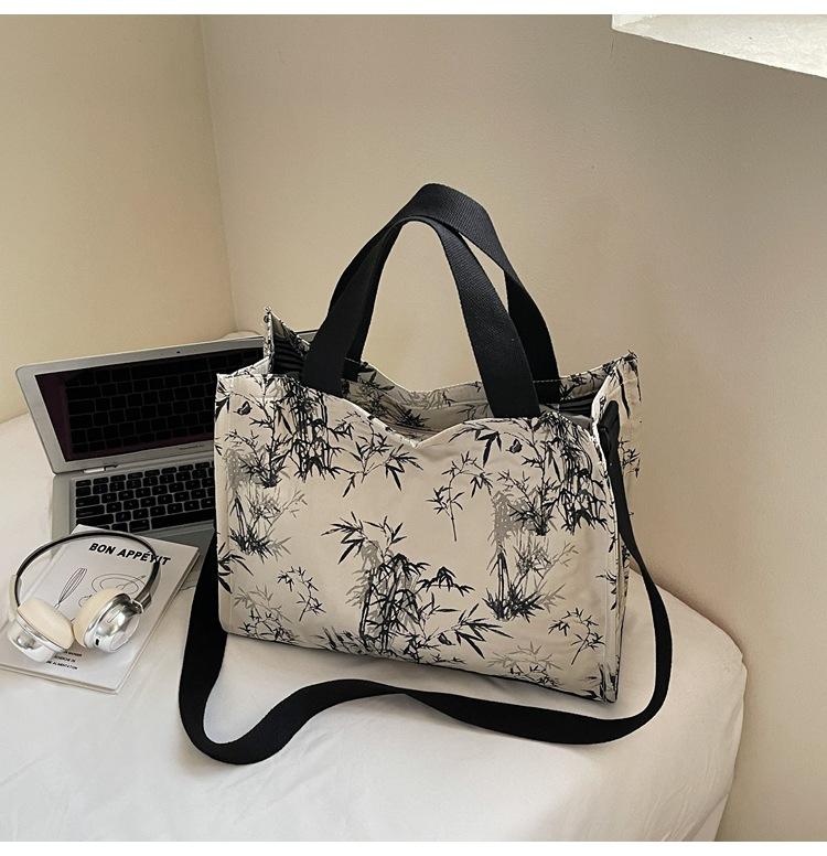 2025 Fashion Commuter Class Commuter Shopping Bag Large Capacity Tote Bag Women's Bamboo Printed Shoulder Handbag