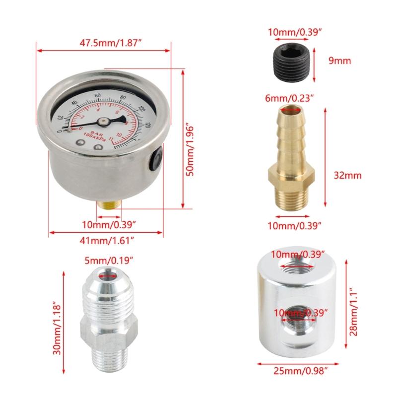 Universal 1/8Npt Fuel Pressure Gauge Liquid Filled Polished-Case 0-160Psi And Adaptor Kit For Car Fuel Injection Systems
